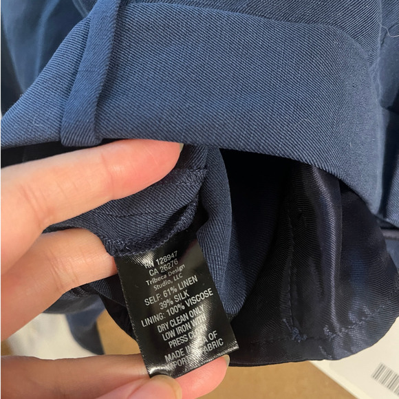 NEW! Nili Lotan 8 Dayton Linen & Silk $675 Wide Leg High Waist Pants Navy Blue - Picture 6 of 10